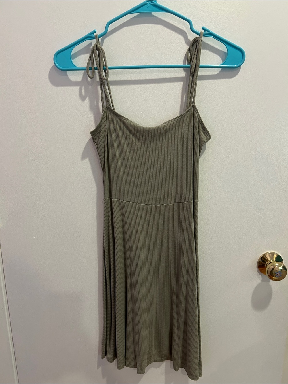 Sage Green Tie-Strap Ribbed Dress